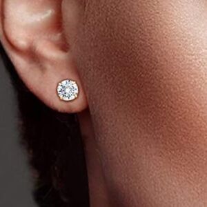 14k solid gold 7mm 2.5 Carat Round Stud Earrings